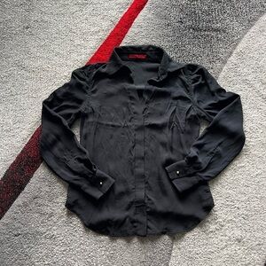 Carolina Herrera Black Chiffon Silk Collared Shirt Blouse